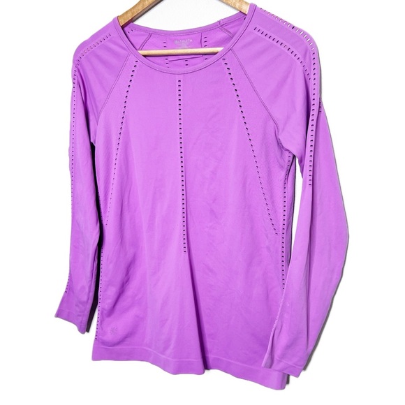 Athleta Women's Purple Vented Long Sleeve Stretch Crewneck Workout Athletic Top - Picture 2 of 16